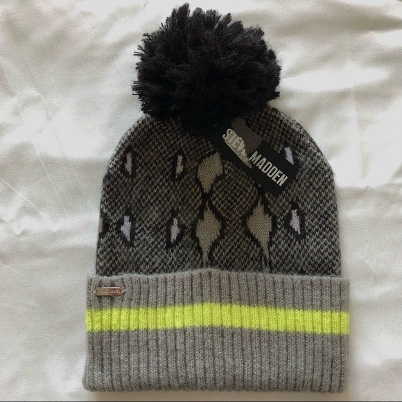 Steve Madden Snake Print & Neon Beanie Pom Hat - Picture 2 of 12